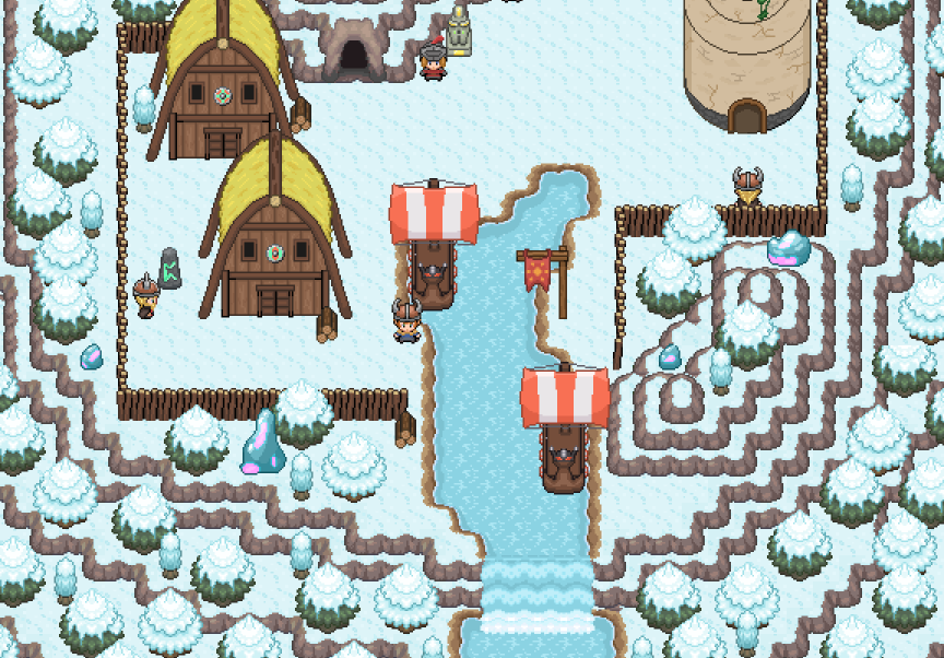 Ville enneigée au haut des montagnes, avec des vikings & une pierre épic accessible en jouant